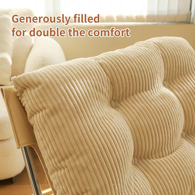 Modern Fabric Accent Chair-High Back Ergonomic Lounge Chair with Soft Padded Seat &amp Sturdy Metal Legs Mid-Century Stylish Living Room Armchair for Office Bedroom Dining Room (Cream + Fabric)
