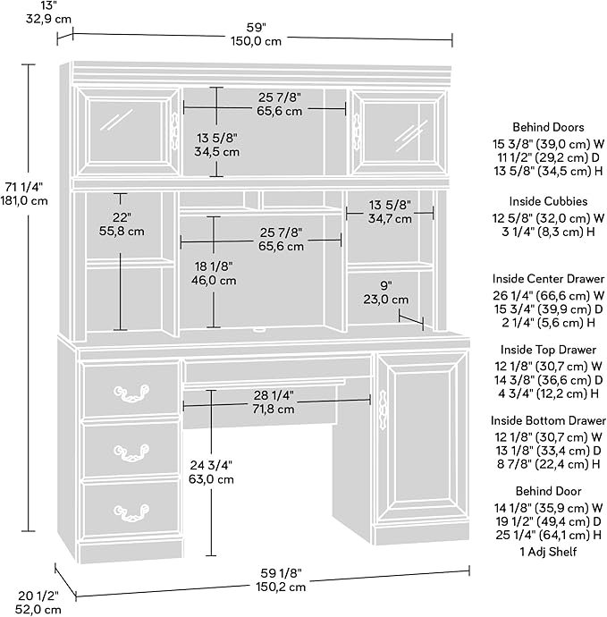 Sauder Heritage Hill Engineered Wood Desk with Hutch in Classic Cherry Finish