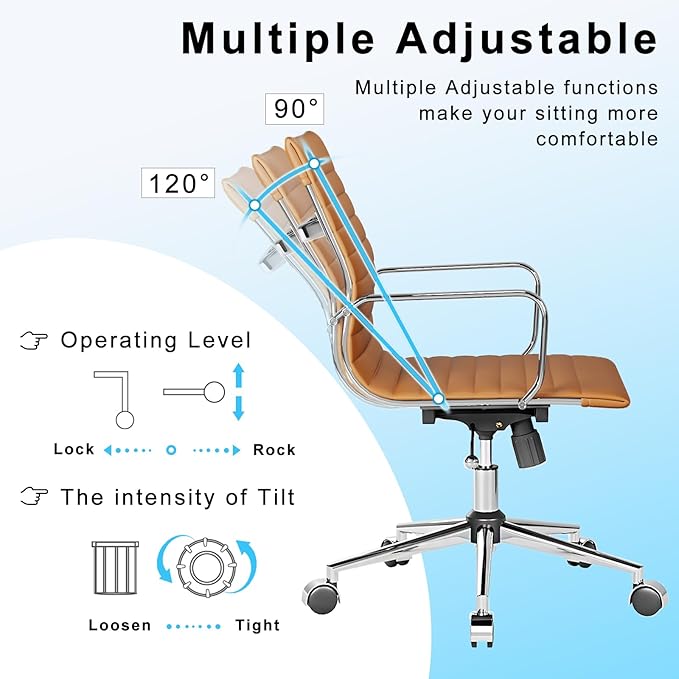 Ergonomic Office Chair with Lumbar Support Adjustable Swivel Mid Back Desk Chair PU Leather Computer Task Chair for Home Office 360° Rolling Terracotta