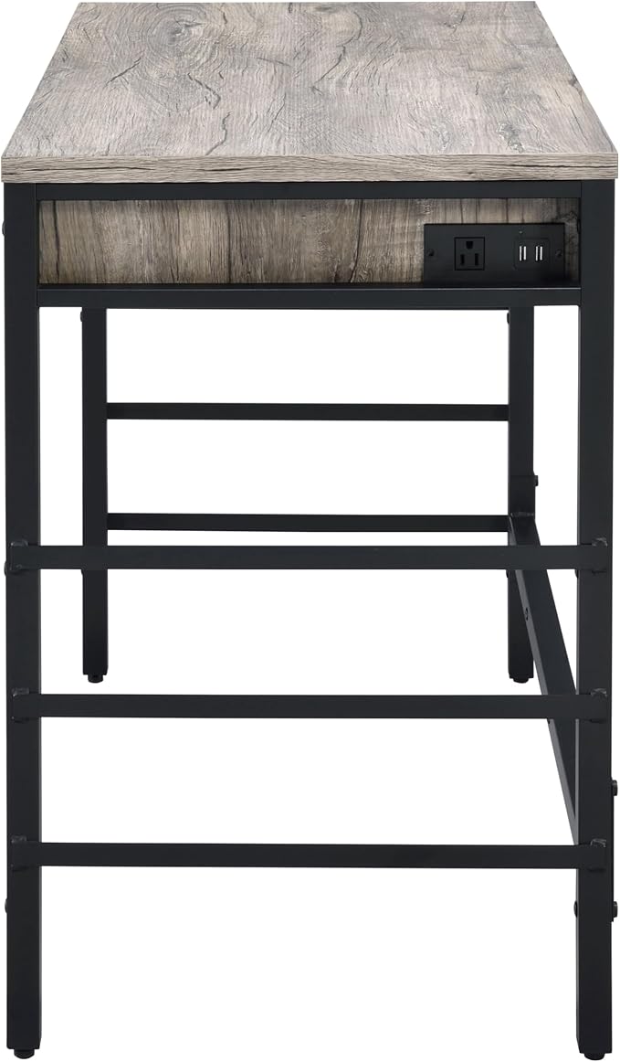 Light Weathered Oak &amp Black Writing Desk with 2 Drawers - Home Office Computer Desk