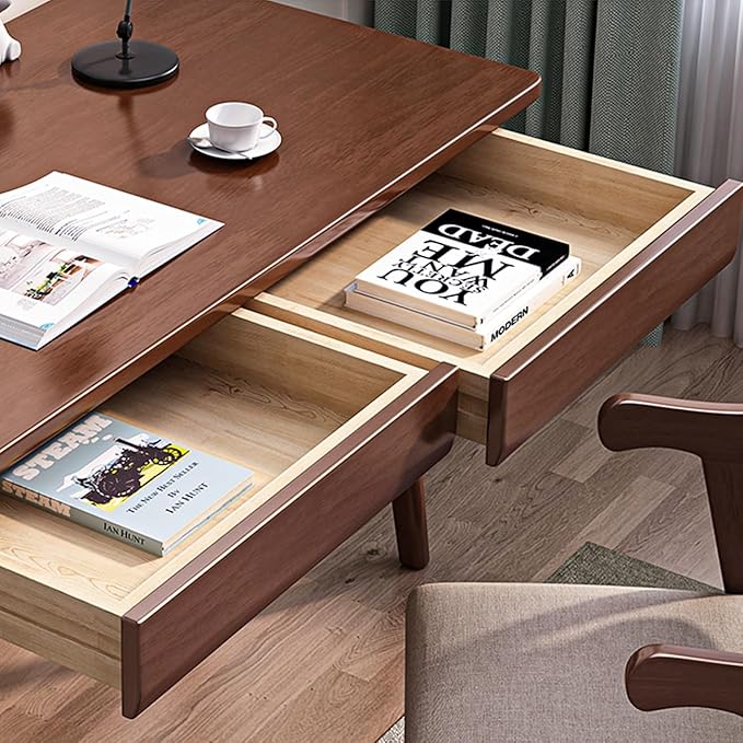 Wood Writing Desk with 2 DrawerHome Office Desk for Small Spaces Study Desk PC Table Workstation (Walnut 39.4x23.6x29.5)
