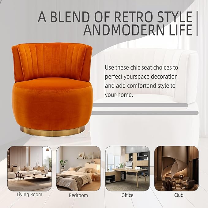 KINFFICT Velvet Swivel Accent Barrel Chair Set of 2 Mid Century Modern Arm Chair 360° Swivel Club Chairs Upholstered Comfy Single Sofa Chair Cozy Leisure Chair for Living Room Bedroom Lounge Hotel