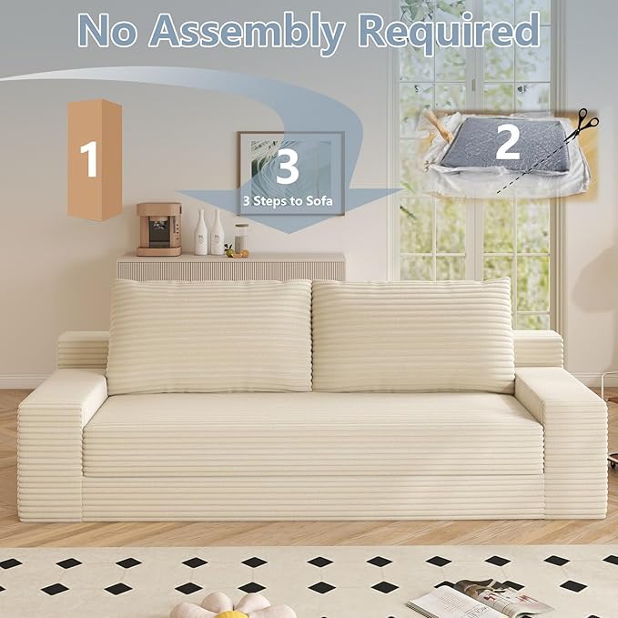 70.87 Loveseat Sofa Comfy Deep Seat Modern Small Corduroy Couch for Living Room Bedroom Apartment Home Office No Assembly Beige