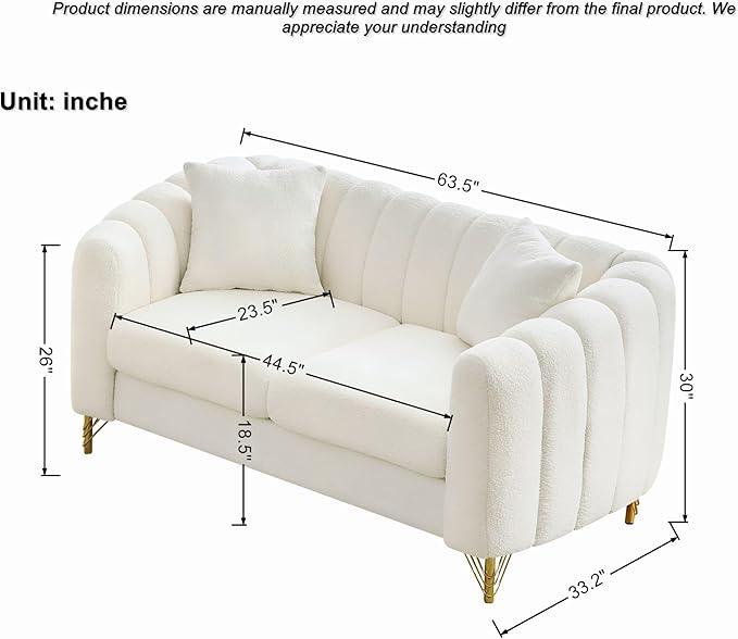Loveseat Velvet Fabric Two- Seater Couch Buckle Design and Rivet Decoration Deep Seated Double Sofa Suitable for Living Room Bedroom Apartment Hotel etc (beige-06)