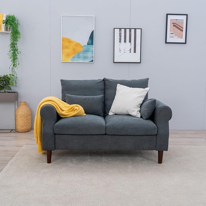 Panana Convertible Sectional Sofa CouchL-Shaped 2 or 3-Seat Sofa Sectional with Reversible Ottoman for Small Living Room Apartment (Gray Linen Fabric 2 Seater ONLY - Scroll arms)