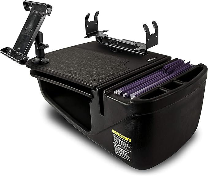 AutoExec AE-GMCD-PI-TAB-PS-BT GripMaster Car Desk for Your Vehicle Workstation and Mobile Office Black with 400 watt Power InverterTablet Mount and Printer Stand