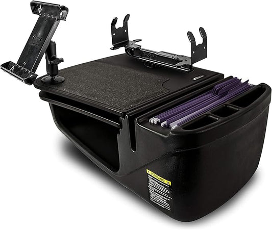 AutoExec AE-GMCD-PI-TAB-PS-BT GripMaster Car Desk for Your Vehicle Workstation and Mobile Office Black with 400 watt Power InverterTablet Mount and Printer Stand