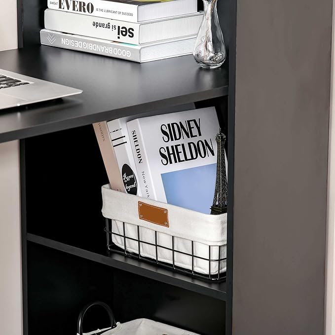 Modern Home Office Desk with 6 Tier Storage Shelves 47 Writing Table with Bookshelf Black