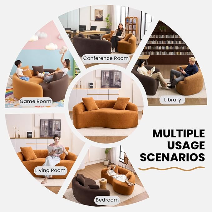 66.9'' Modular Sectional Loveseat Chenille Upholstered Boneless Curved Loveseat with Deep SeatCombination Round Sofa for Coffee Shop Game Room Office (Orang 66.9 Inch)