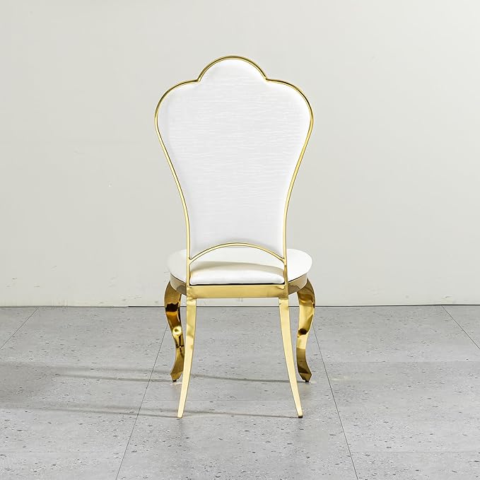 PU Leather Dining Chairs with Gorgeous Gold Curved LegsModern Upholstered Dining Room Chairs for TableLiving RoomDining RoomOfficeWhite Luxury Kitchen Chairs