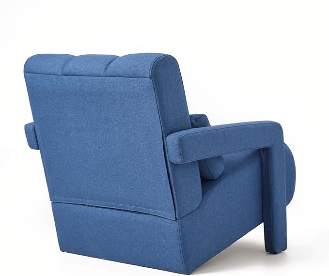 Modern Upholstered Accent Chair with Pillow - Comfortable and Sturdy Linen Fabric for Living Room Bedroom Office and More (Navy Blue)