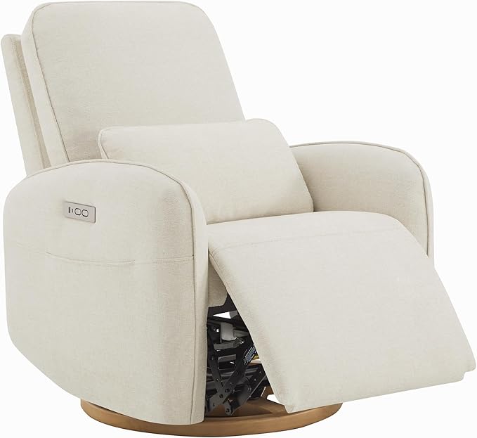 CHITA Power Nursery Glider Recliner Chair Electric Swivel Rocker Recliner for Adults Rocking Chair with Removable Lumbar Pillow for Living Room FSC Certified Fabric in Linen