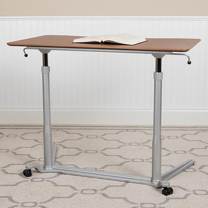 Flash Furniture Merritt Sit-Down Stand-Up Cherry Computer Ergonomic Desk with 37.375W Top (Adjustable Range 29 - 40.75)