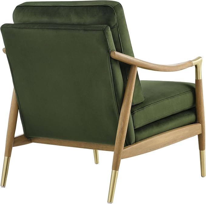 Modway Langford Stain-Resistant Performance Velvet Armchair – Mid Century Modern Velvet Chair with Wood Frame – Upholstered Accent Chair for Living Room or Bedroom