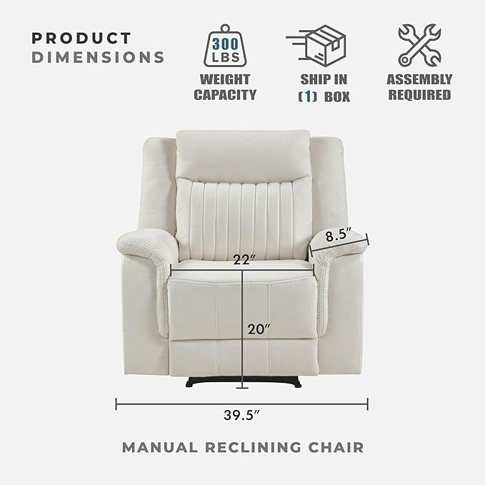 Lexicon Manual Recliner Chair Polished Microfiber Reclining Sofa Chair Home Theater Seating Wall Hugger Manual Recliner for Living Room/Office/Apartment Beige