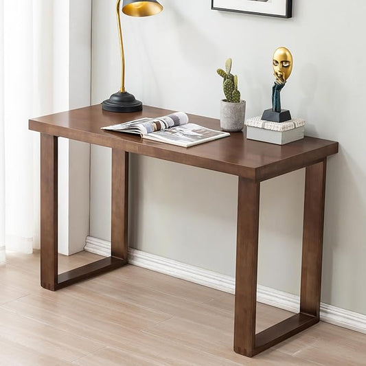 Solid Wood Desk Wooden Computer Desk for Home Office Gaming Study Desk for Small Spaces Writing Work Desk for BedroomEasy Assembly (Walnut Color 47inch)