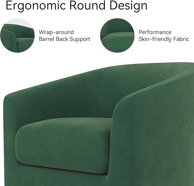 Swivel Accent Chair Upholstered Modern Barrel-Curved Arm Chair Velvet Fabric Comfty Sofa Reading Chair with Solid Wood Base for Living Room Bedroom Club Forest Green