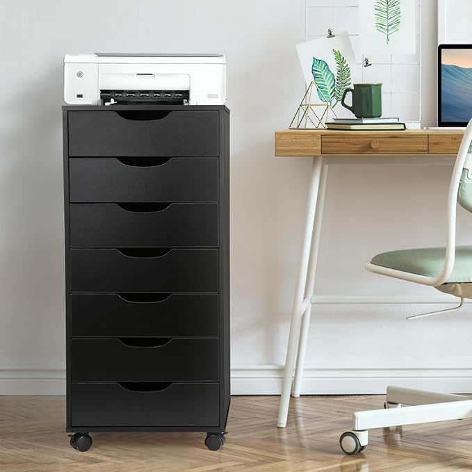 TUSY Vertical File cabinets with Caster Wheels for Home Office Black