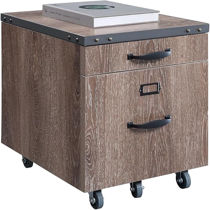 NBF 16 W Two Drawer Mobile Pedestal Cabinet with Lock - Oak Laminate Office Filing Cabinets - Modern Mobile File Cabinet Document Storage
