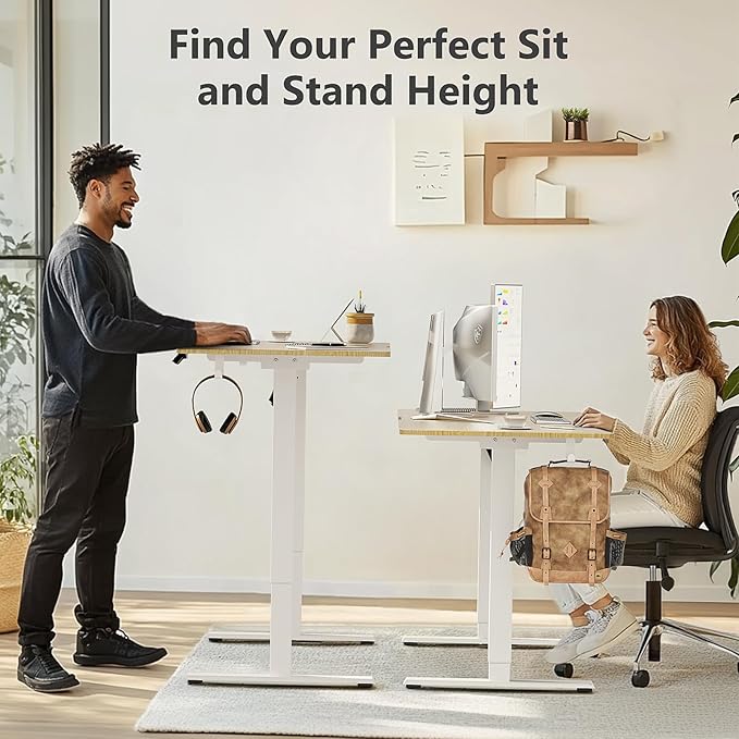 48 x 24 Inch Electric Standing Desk with 4 Wheels Height Adjustable Desk for Home Office Sit Stand Desk with 4 Memory Presets Headphone Hooks and Cable Clips Splice Board Oak
