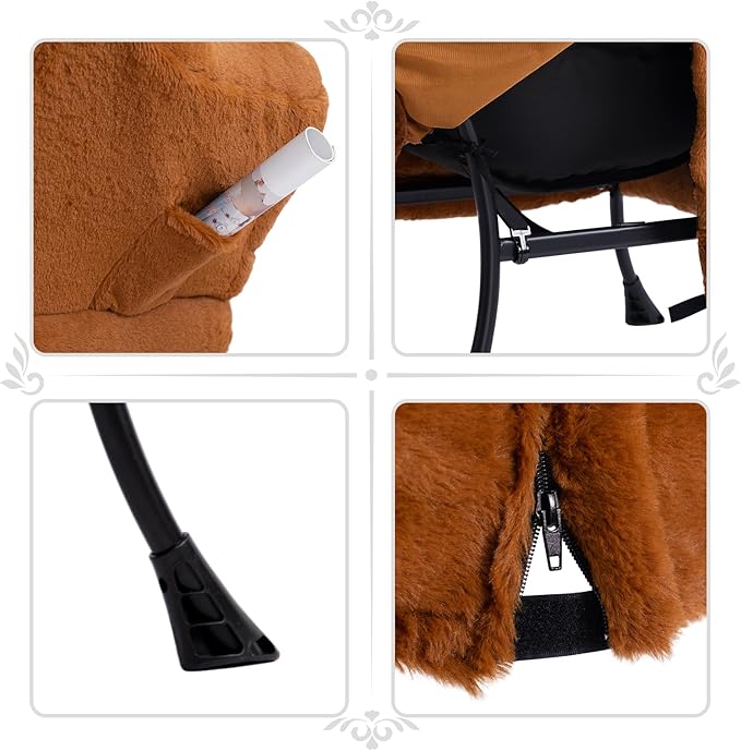 HollyHOME Lazy Chair with Foldable Ottoman Accent Comfy Lounge Armchair and Folding Footrest Stool Leisure Sofa Reading Chair and Footstool for Living Room BedroomFaux Fur Brown