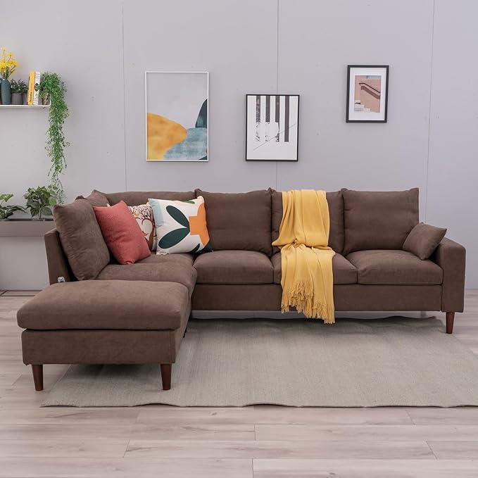 Panana Sectional Sofa Modern Large L Shape Corner Chaise Sofa Sectional Sofa Couch for Apartment Sectional Set with USB Port (Brown 6 Seater Corner with Built in USB Port Chaise)
