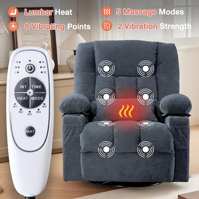 Recliner Chair with Cup Holders for Living Room Single Seat Manual Oversized Recliner with Ergonomic Side Pocket for Adult