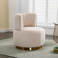 360° Swivel Barrel Accent Chair Beige Round Club Arm Chair with Metal Base Modern Single Sofa Seating Velvet Reading Seat in for Living Room Bedroom Office (Beige)