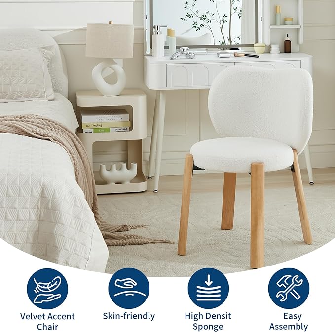 Mid-Century Modern Heart-Back Lounge Chair – Quality Cuddly Suede-Like Upholstery Solidified Hardwood &amp Metal Frame – Comfortable Accent Chair for Living Room Bedroom or RV - White| 2PCS