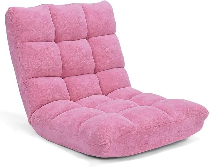 FANTASK 14-Position Sofa Folding Memory Foam Floor Chair w/Comfy Cushions &amp Study Steel Frame Angle Adjustable Floor Couch Sofa for Reading Game Meditating (Pink)
