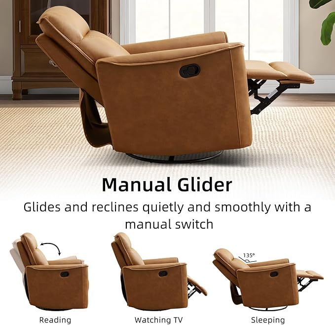 CANMOV Swivel Rocker Recliner Set of 2 Glider Rocking Chair Nursing Chairs Swivel Glider Recliners with Soft Backrest Leathaire Manual Reclining Sofa for Living Room Bedroom Apartment Brown