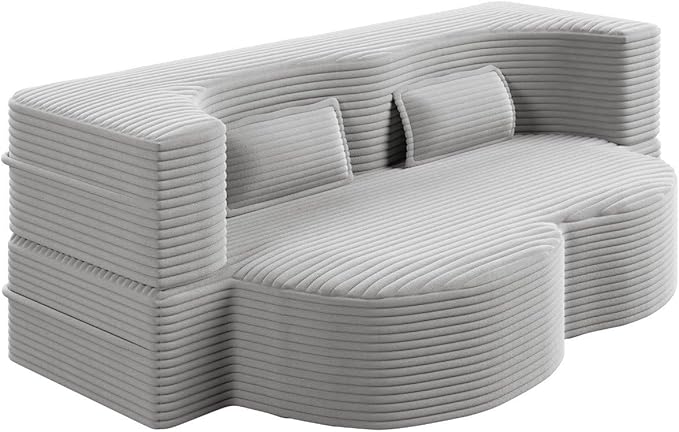 Modern 2-in-1 Convertible Sofa Bed 78 Full Size Corduroy Floor Sofa with 2 Pillows Folding Mattress Sleeper for Living Room &amp Guest Room No Assembly Required