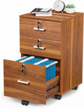 VINGLI 3-Drawer File Cabinet with Lock Wood Rolling Filing Cabinets for Home Office Mobile Printer Stand Under Desk File Organizer for Letter Sized Files 26 H(Caster Included) Walnut