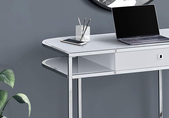 Computer Desk Home Office Laptop Storage Drawers 48 l Work White Laminate Chrome Metal Contemporary Modern