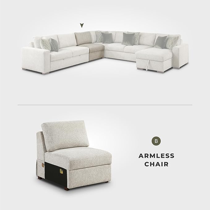 Lexicon Modular Sectional Sofa Module for Sectional Couch Armless Chair Removable Back Cushion Cover Microfiber Sand