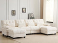 KEIKI 119 4 Seater Chenille Modular Sectional Couches with 4-Position Adjustable Backrest 2 Ottoman &amp 4 Throw Pillows Comfy Couch Sofa for Living Room Apartment Indoor 350lb/Seat
