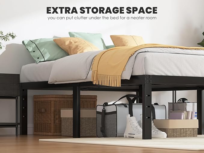 Full Size Bed Frame - 18 in Sturdy Platform Bed Frame Full Heavy Duty Metal Bed Frame No Box Spring Needed Quick &amp Easy Assembly No Noise Black