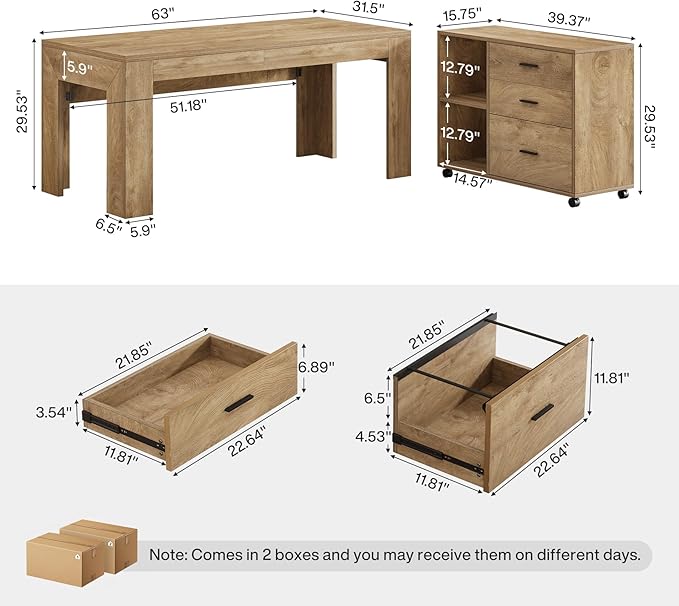 Tribesigns 63 L Shaped Desk with Storage Executive Office Desk with Mobile Lateral File Cabinet Combo Large Computer Table with Drawers and Shelves Business Furniture Set for Home Office Brown