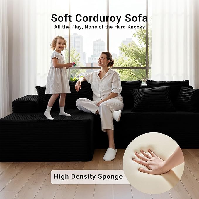 YDN 110 Boneless Couch Sofa Sectional Couches for Living Room Cloud Couch with Chaise Modular L Shaped Sofa Set Left Facing Chaise Black