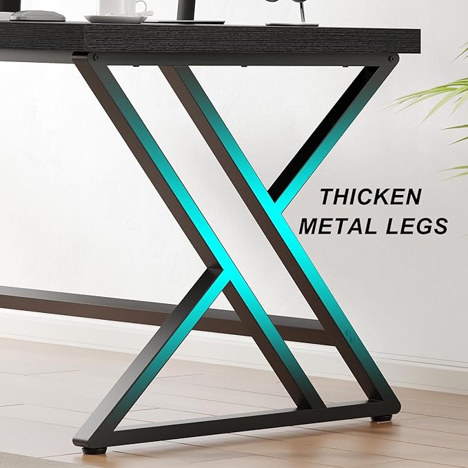 LVB Black Computer Desk Modern Gaming PC Writing Desk for Home Office Metal Computer Study Work Table for Bedroom Industrial Executive Student Simple Workstation Desk 55 in Black Oak