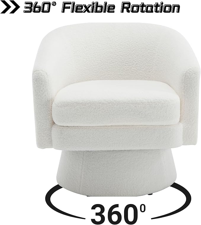HNY Modern Swivel Accent Chairs Set of 1 White Boucle Upholstered Barrel Chairs Cozy Vanity Arm Chairs with Back Comfy Sherpa Round Lounge Reading Armchair Club Side Chairs for Living Room Bedroom
