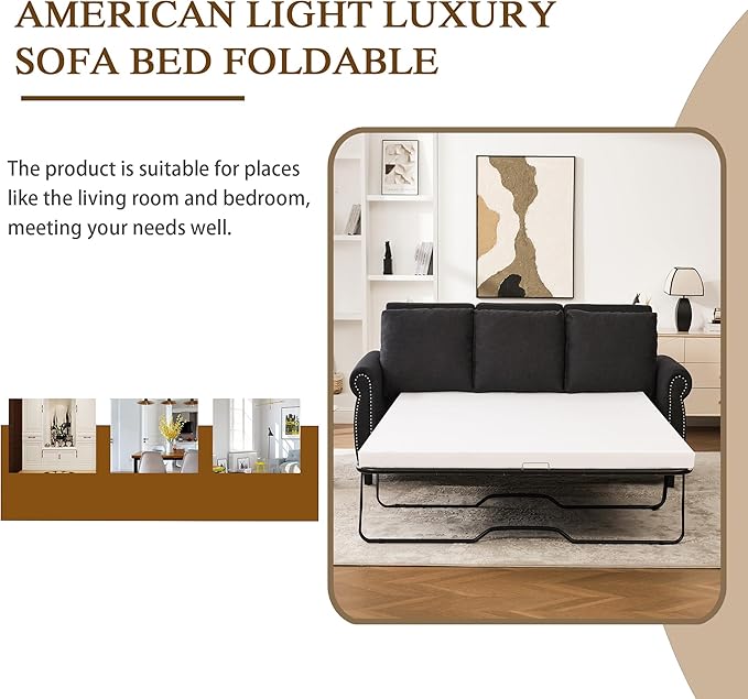 Pull Out Sofa Bed Queen Sleeper Couch with Memory Foam Mattress Large Sofa Sleeper Pullout Sofa Bed for Living Room Office (Deep Grey 81.5 Queen Size)
