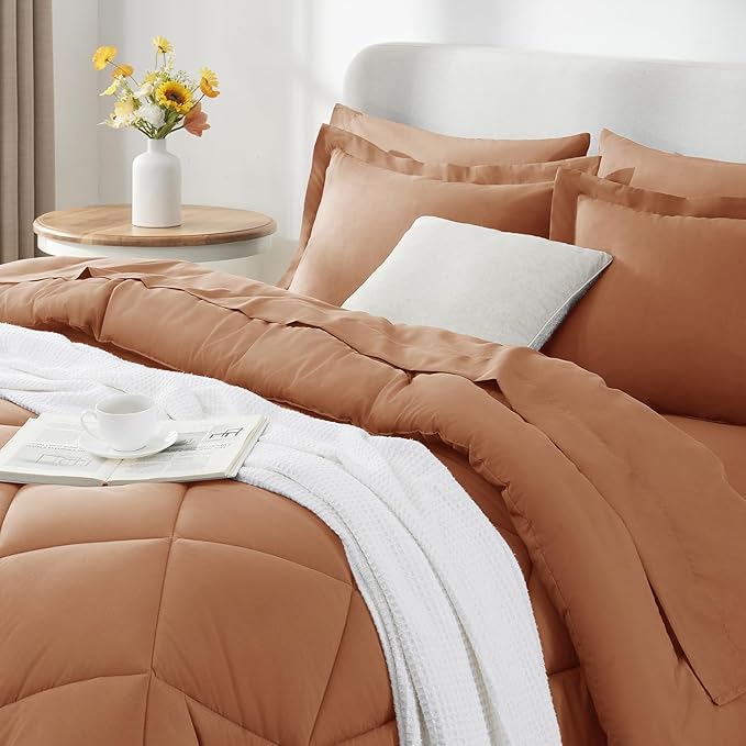 CozyLux Queen Comforter Set Pumpkin - Bed in a Bag Queen Size 7 Pieces Luxury Soft Bed Set for All Seasons Bedding Set with Down Alternative Comforter Sheets Pillowcases &amp Shams