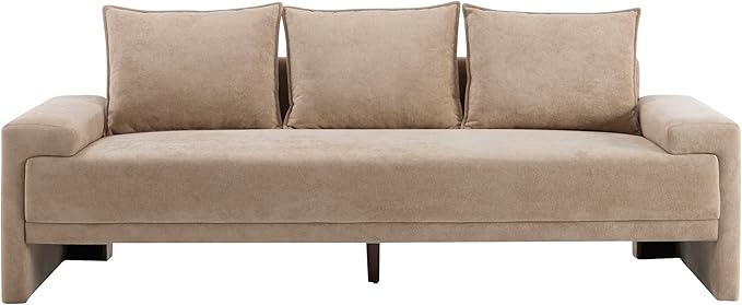 Christopher Knight Home Ahrab 84 Upholstered Sofa with 3 Back Pillows Modern Fabric 3-Seater Sofa Cozy Oversized Loveseat with Low Armrest Spacious Lounge Seating for Living Room Home Rest Camel