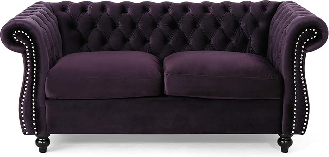 Christopher Knight Home Karen Traditional Chesterfield Loveseat Sofa BlackBerry and Dark Brown 61.75 x 33.75 x 27.75