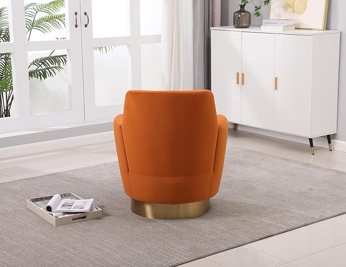 Velvet Swivel Accent Chair Upholstered Barrel Chair with Golden Base Comfy Sherpa Round Boucle Chair 362-degree Swivel Armchair for Living Room Bedroom Lounge Office Nursery Club Orange