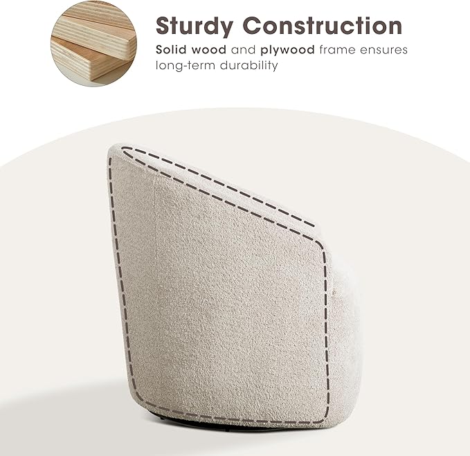 Ink+Ivy Bonn Swivel Accent Chair Cozy Plush Boucle Upholstered Barrel Chair for Living Room Modern Family Room Sofa Bedroom Lounge Furniture 30 W Cream