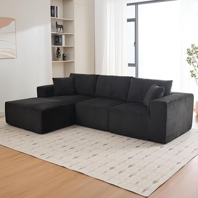 Sectional Cloud Boneless Couch 108 Modern Comfy L-Shape No Assembly Required Convertible Compression Sleeper Modular Sofa with Corduroy Fabric Deep Seat Loveseat + Chaise for Living Room
