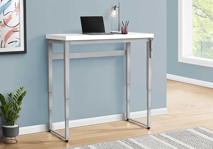 Penau Adjustable Computer Desk Modern Home Office Standing Desk 48 Inch White Laminate Table with Grey Metal Legs Multi-Functional Workstation