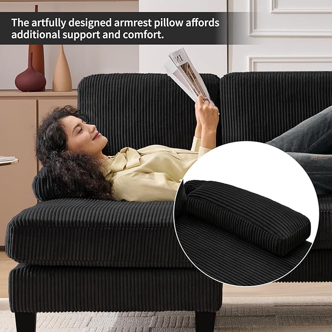 98 U Shaped Couch with 18 Seat Height Sectional Couches for Living Room 4 Seater Couch Set with Double Chaise for Apartment Living Room Sofas Corduroy Black